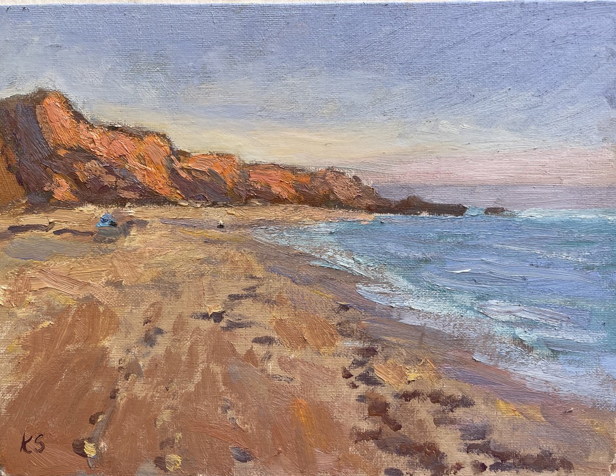 Impressionistic Landscape Oil Painting By Kate Sosonna, 12 X 10", Sunset On The Beach, Original Artwork