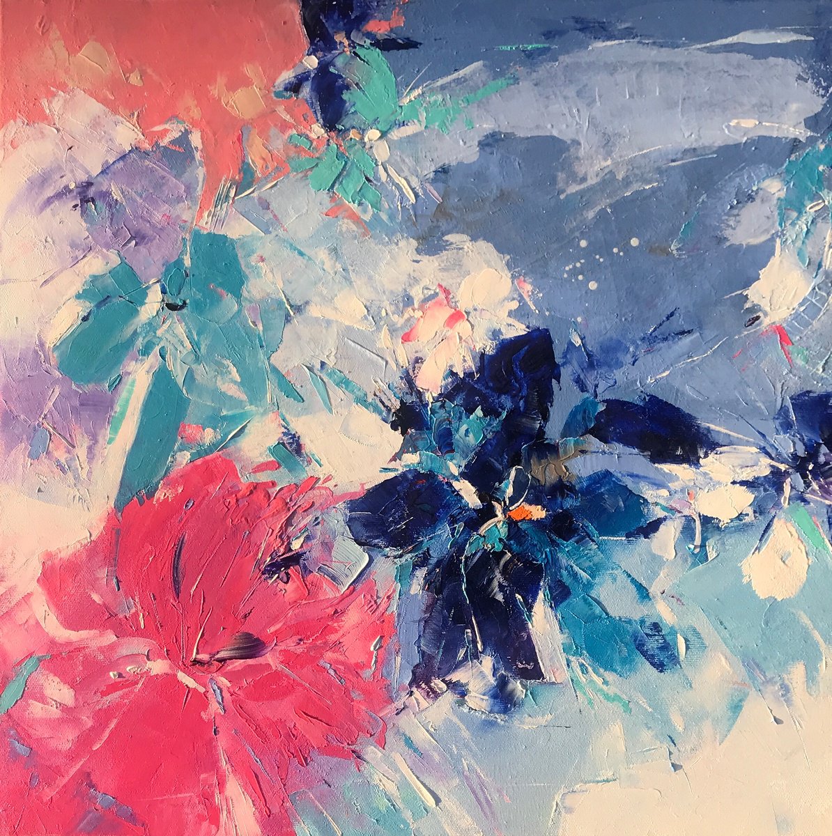 Abstract Botanical Oil Painting By Svitlana Andriichenko, 20 X 20", Free Flight, Original Artwork