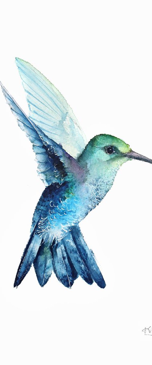Hummingbird III,  birds, wildlife watercolours by Karolina Kijak