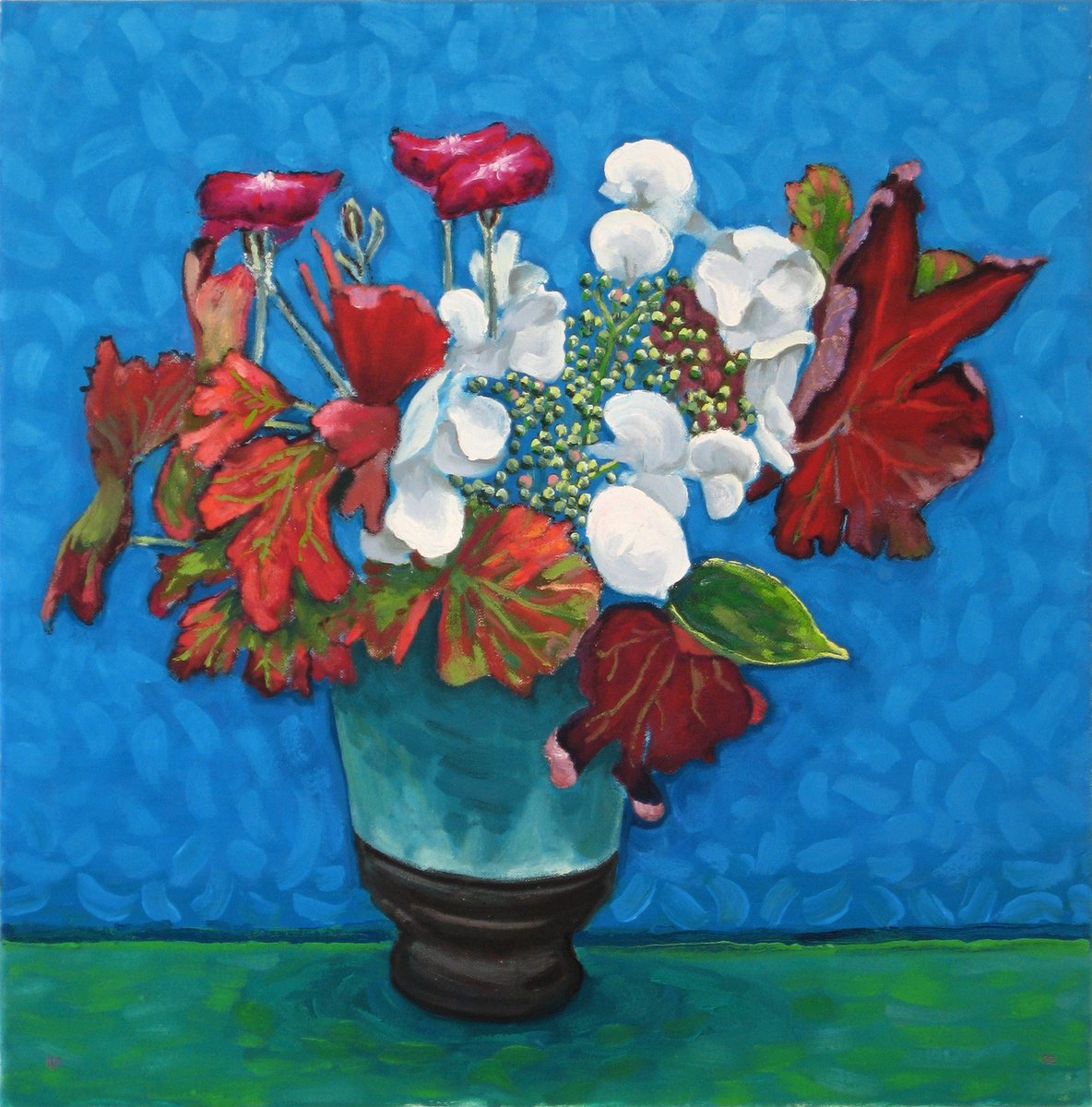 Botanical Oil Painting By Richard Gibson, 18 X 18", Mixed Flowers And Foliage, Original Artwork