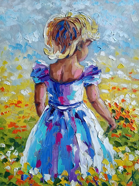 Сolored childhood - childhood, child, oil painting, kids, girl, for childs room, little girl, for kids, happy childhood, children