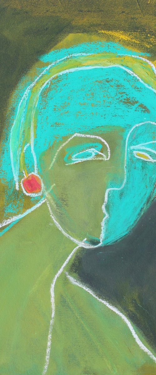 Portrait with a red earring. by Tatjana Auschew