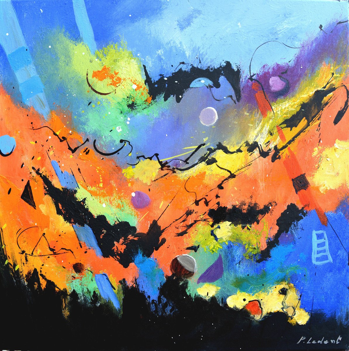 Abstract Oil Painting By Pol Henry Ledent, 16 X 16", Magellan