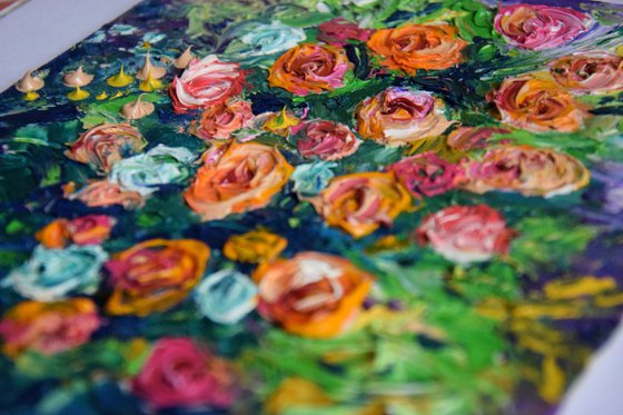 Original floral oil painting Roses splash