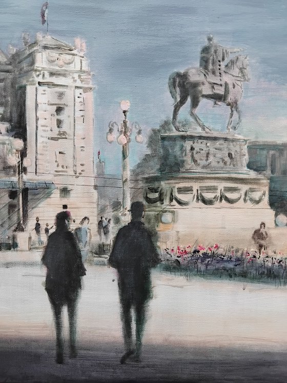 Two silhouettes on Republic sq