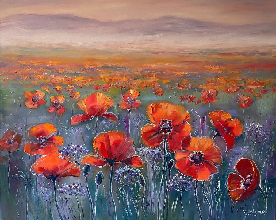 "Red Poppies On The Field". Oil Painting. Oil Painting By Mary ...