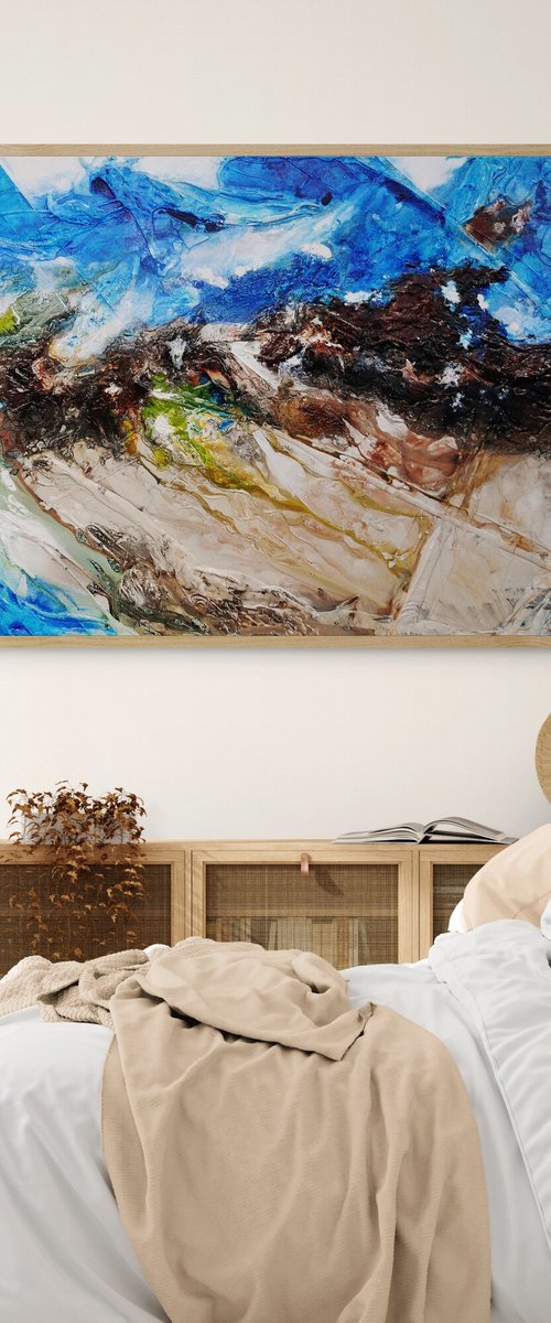 Outback Aquatic 240cm x 100cm Blue Brown Textured Abstract Art by Franko