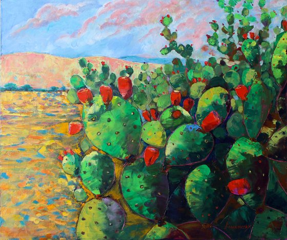 Desert cactus - Cactus oil painting landscape