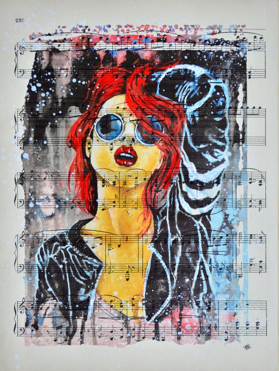 In The Glasses - Collage Art on Vintage Sheet Music Page