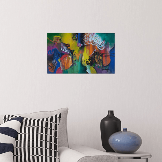 A New Connection No. 1, Horizontal Abstract Painting, Multicolored Art On Canvas