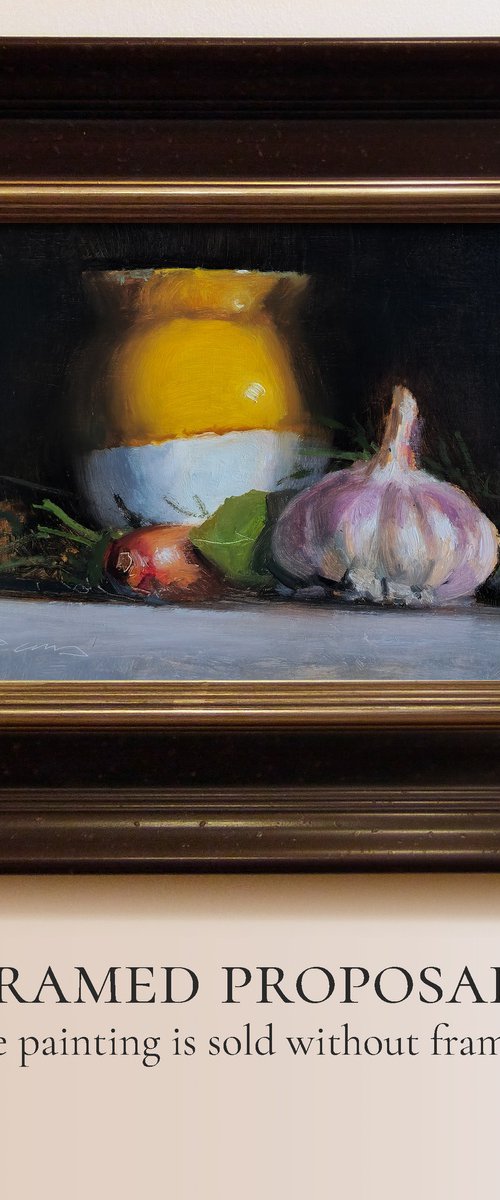 Garlic and a Yellow Jar by Pascal Giroud