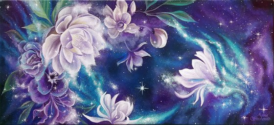 "Space extravaganza", abstract floral art, galaxy space painting