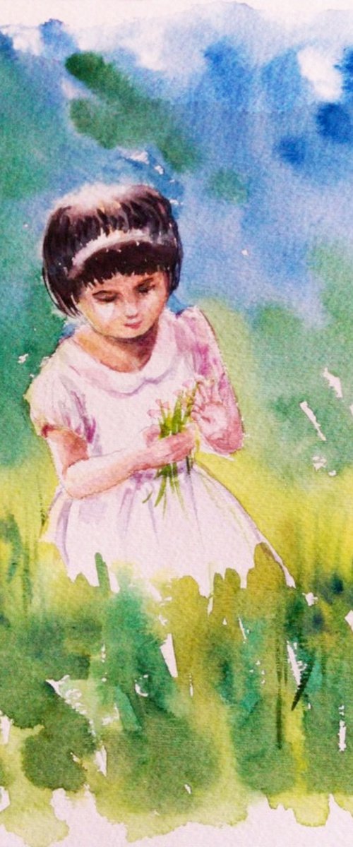 Girl in the Garden Childhood Joys 3 by Asha Shenoy