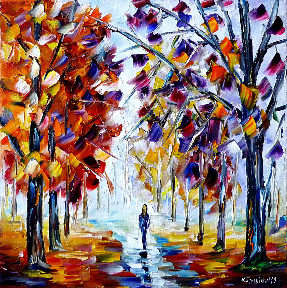 Expressive Oil Painting , Violet Autumn By Mirek Kuzniar, 16 X 16, Artwork For Sale On Artfinder