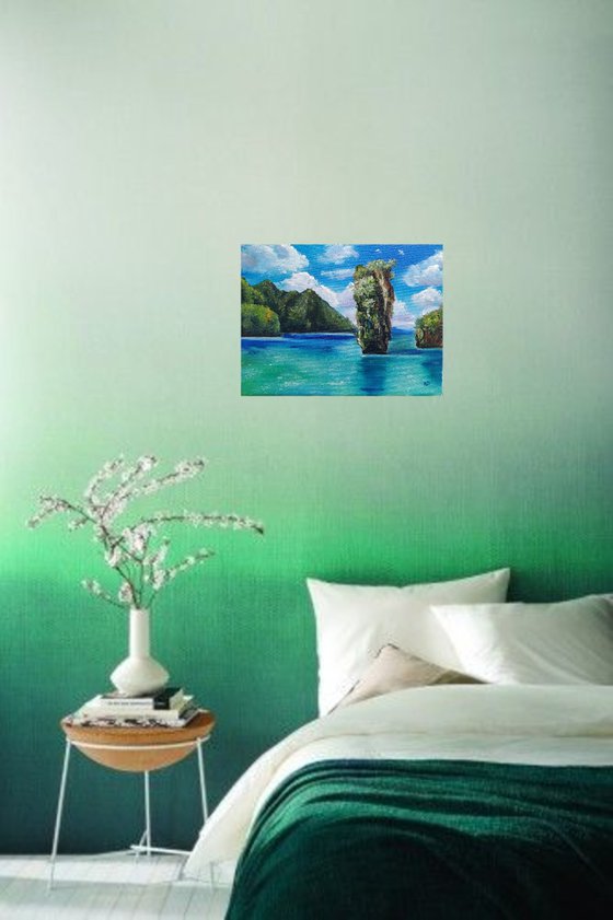 Bali, original small sea ocean sky oil painting, Gift bedroom painting