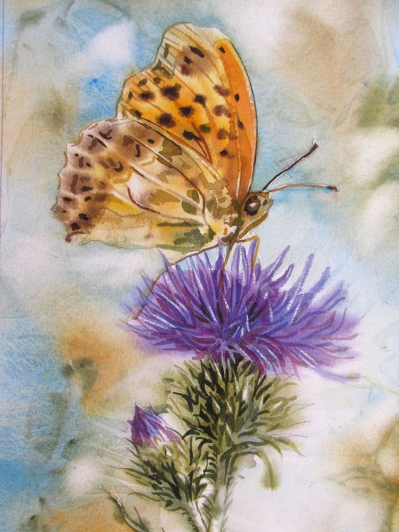 A painting a day #1 "butterfly with thistle"