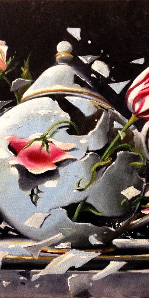 Light rose , red tulip- original oil on canvas by Valentina Toma' aka Zoe Chigi
