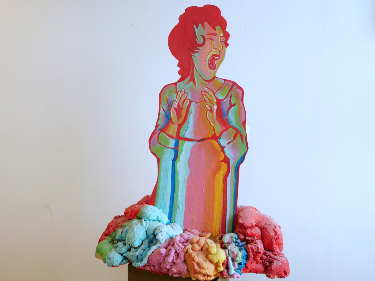 Expressive Portrait Sculpture By Jessica Moritz, 31 X 39, Live Spectrum Figure One, Still Standing, Original Artwork