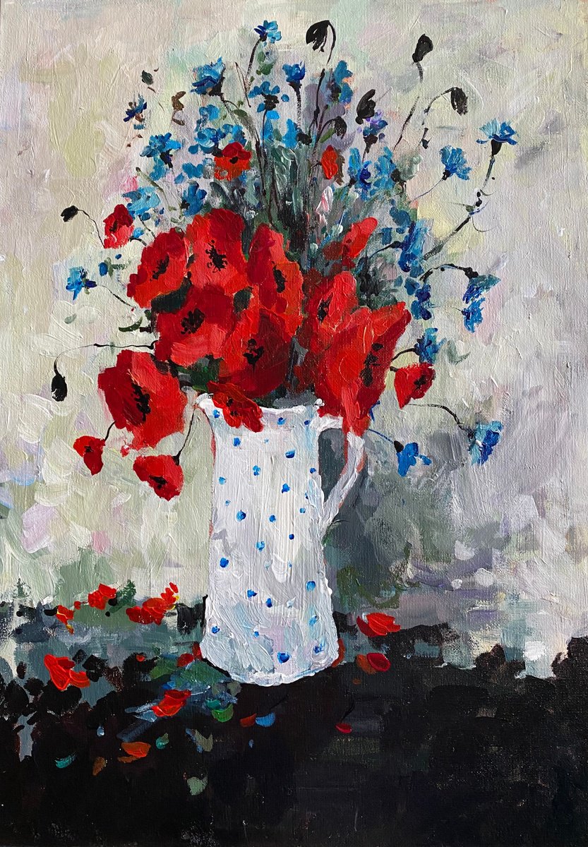 Acrylic -Still life with poppies, perfect gift by Iulia Carchelan