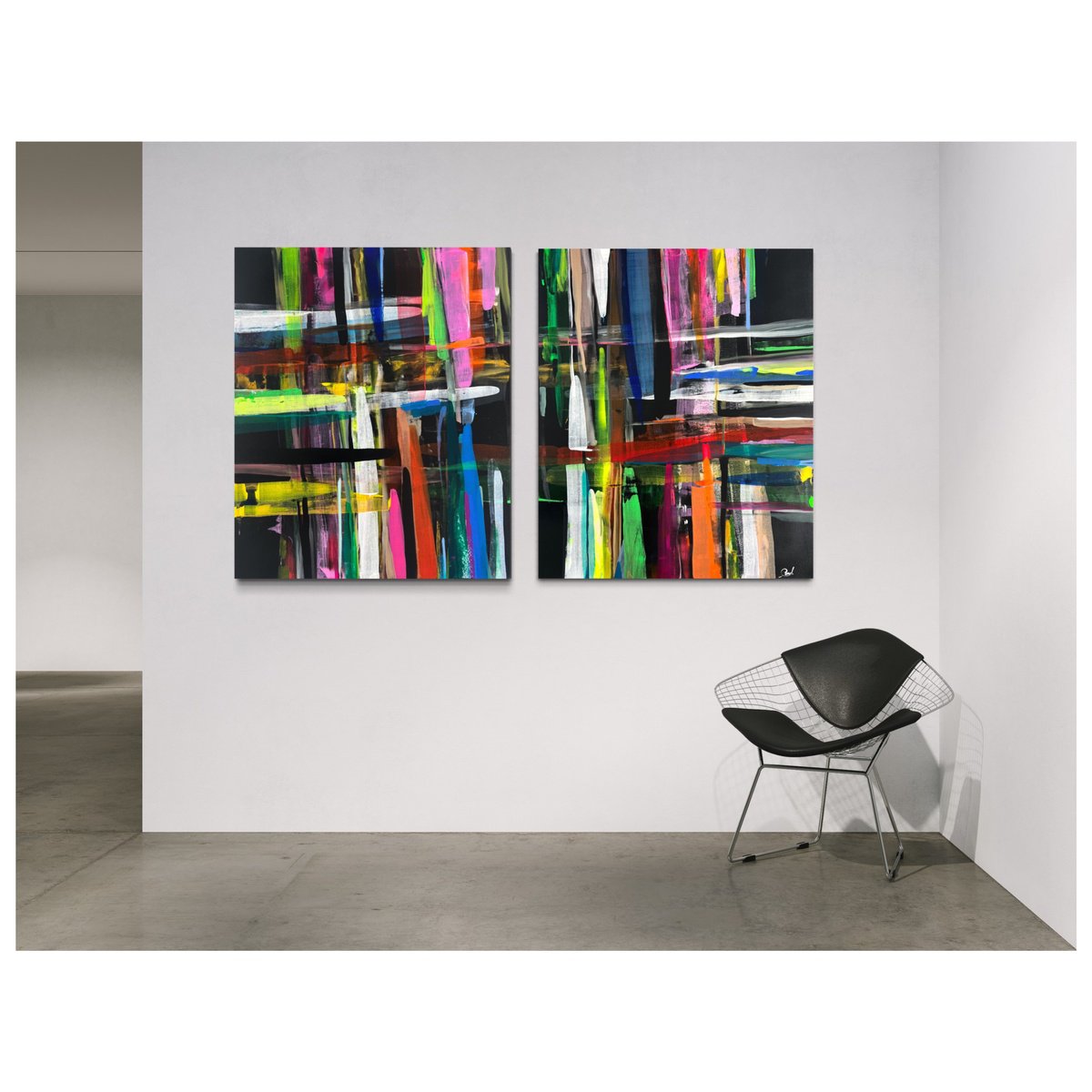 Geometric Abstract Acrylic Painting By Maria Esmar, 79 X 47", Photographic Acknowledgements, Original Artwork