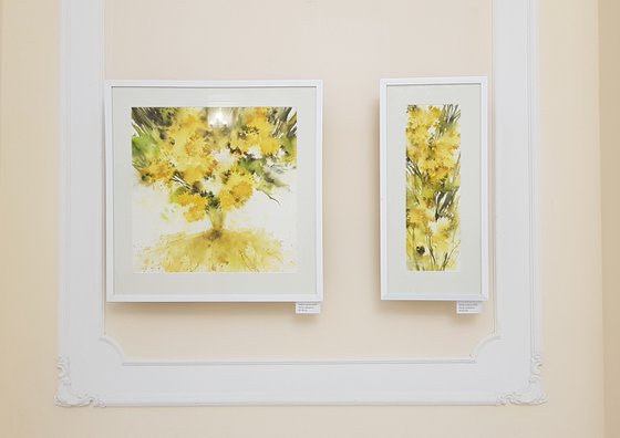 YELLOW FLOWERS PANTING. WILDFLOWERS BOUQUET.