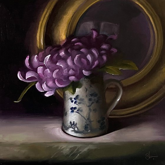 Chrysanthemum and china jug
