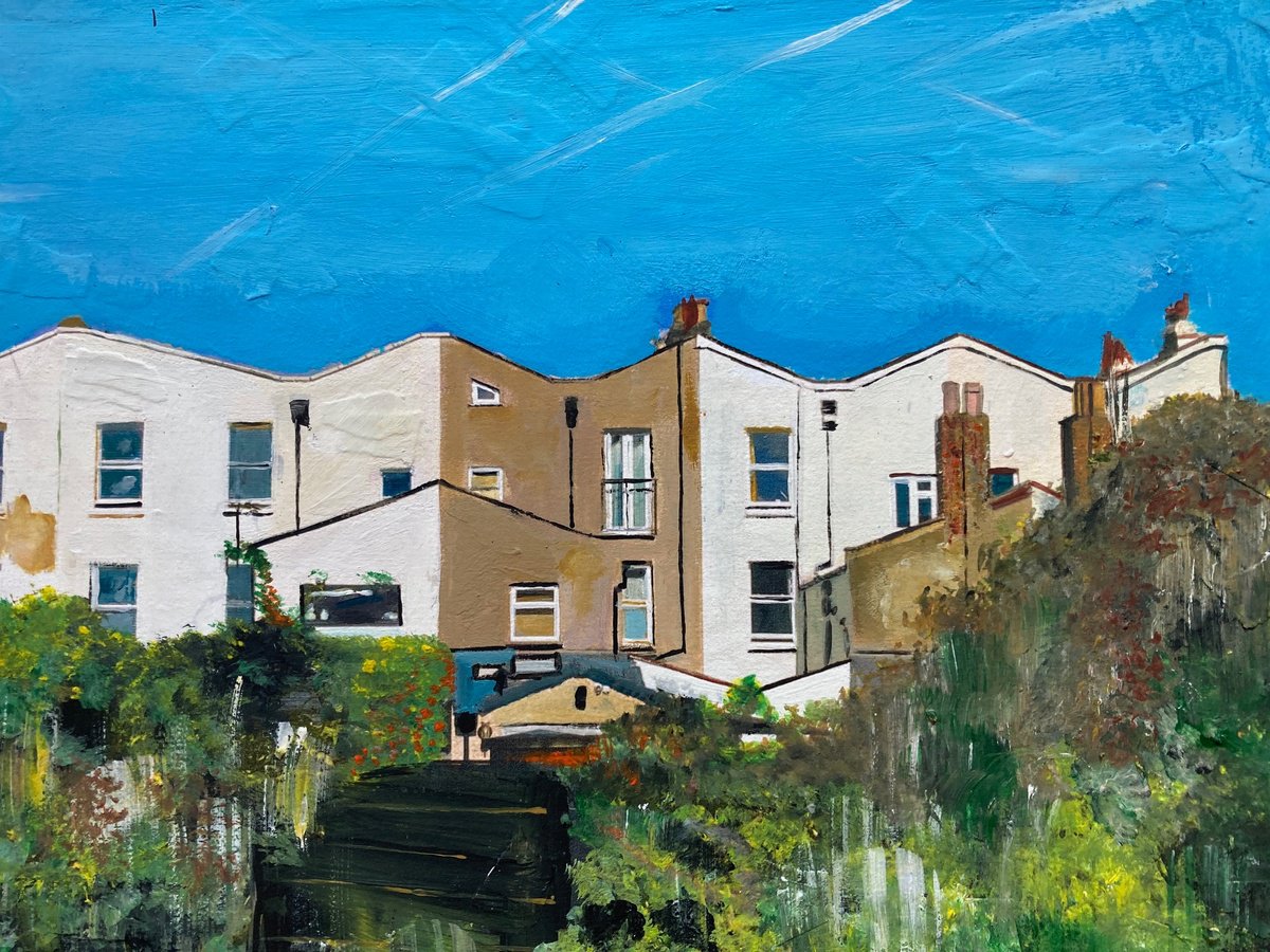 Photorealistic Cityscapes Acrylic Painting By Andrew Reid Wildman, 12 X 10, Sunny London, Backs Of Houses, Original Artwork