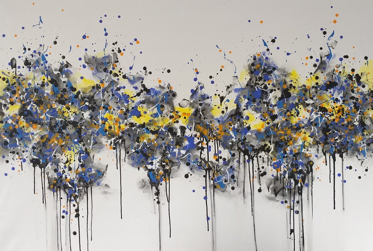 Abstract Acrylic Painting By Max Yaskin, 64 X 44", Flowers 2 By M.y., Original Artwork