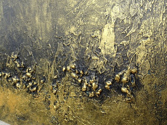 Large Abstract Textured Painting Black and Gold. Modern Art with Heavy Texture. Abstract Landscape Contemporary Artwork for Livingroom or Bedroom