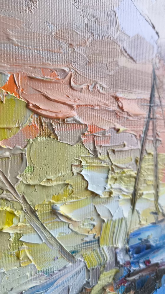 Quiet harbor at sunset