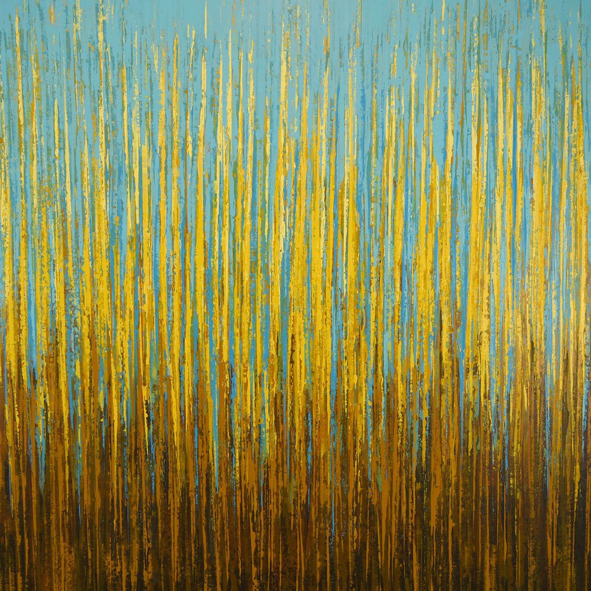 Expressive Abstract Acrylic Painting By Suzanne Vaughan, 40 X 40", Autumn Gold - Color Field, Original Artwork