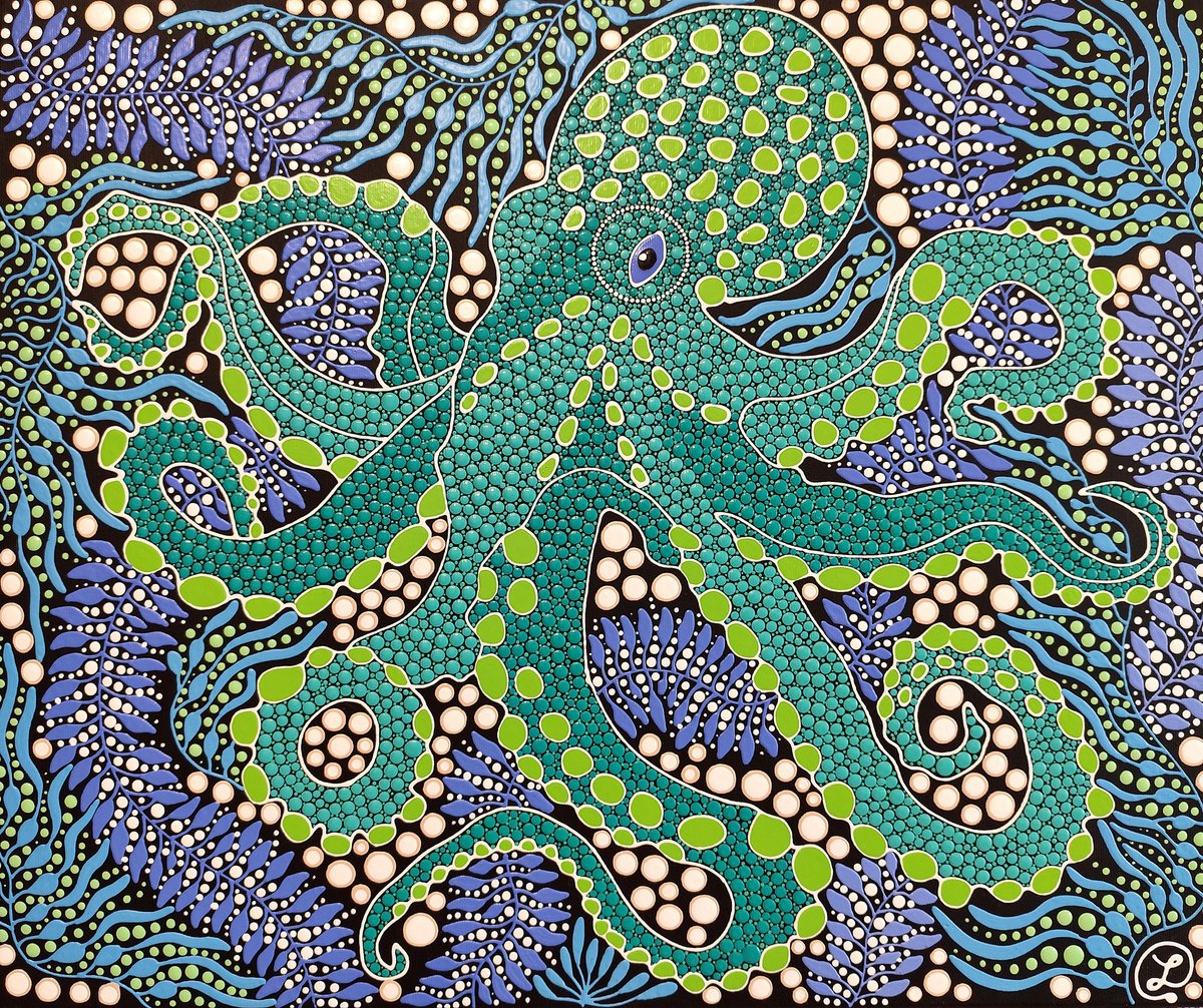 Expressive Landscape Acrylic Painting By Oxana Lazari, 24 X 20", Octopus 2, Original Artwork