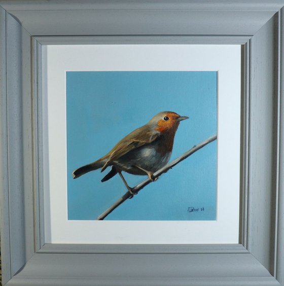 Robin on a Wire, Bird Artwork, Animal Art Framed