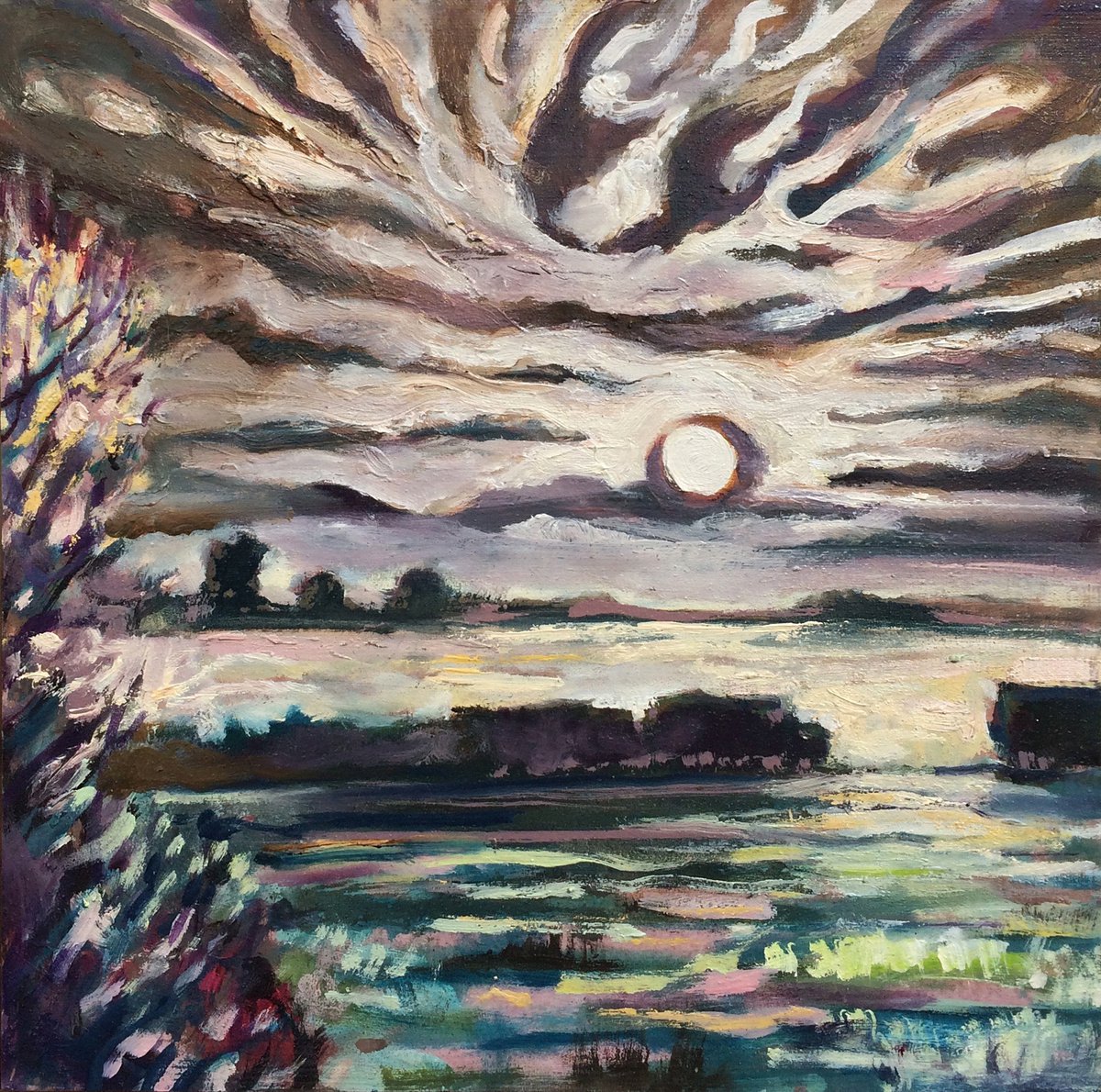 Impressionistic Landscape Oil Painting By Guy Pickford, 12 X 12, Inbetween Worlds, Original Artwork