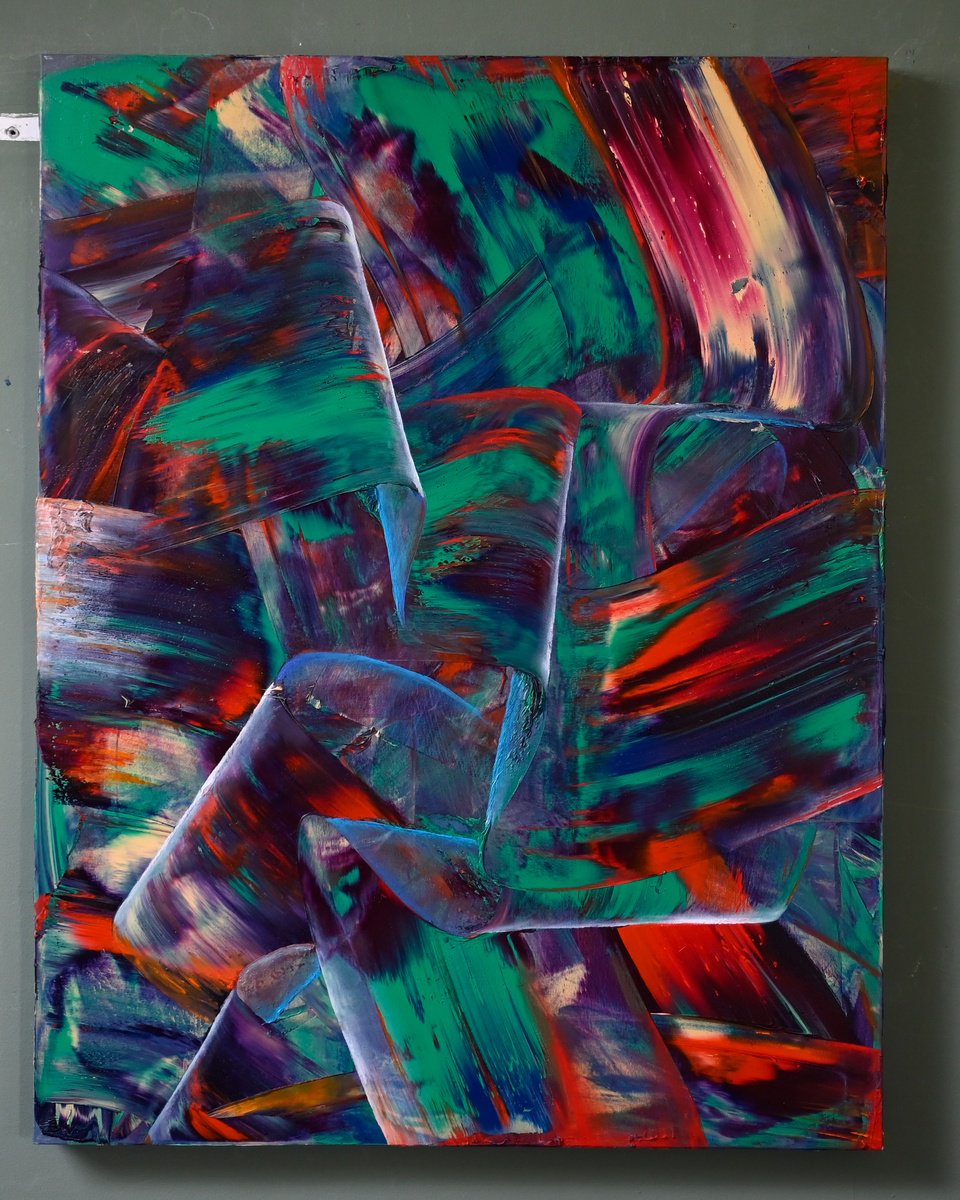 Geometric Abstract Oil Painting By Giuseppe Pastore, 28 X 35, Take Off, Original Artwork