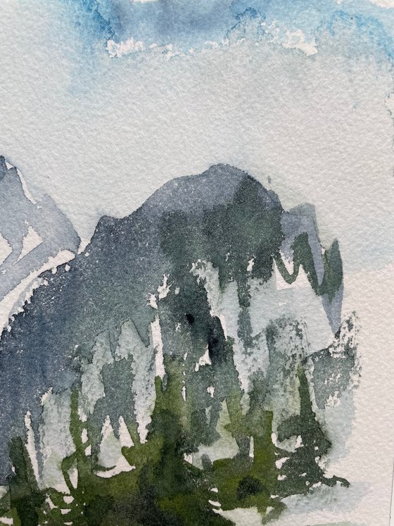 Mountains Original Watercolor Painting, Slovak Mountain Landscape Artwork, Outdoor Art, Birthday Gift