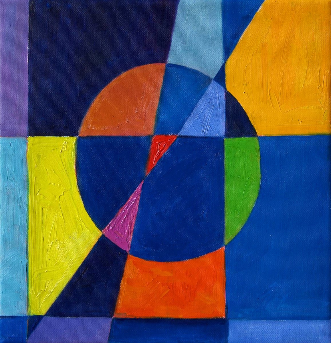 Geometric Abstract Oil Painting By Anna Khaninyan, 12 X 12, Geometric Abstraction, Original Artwork