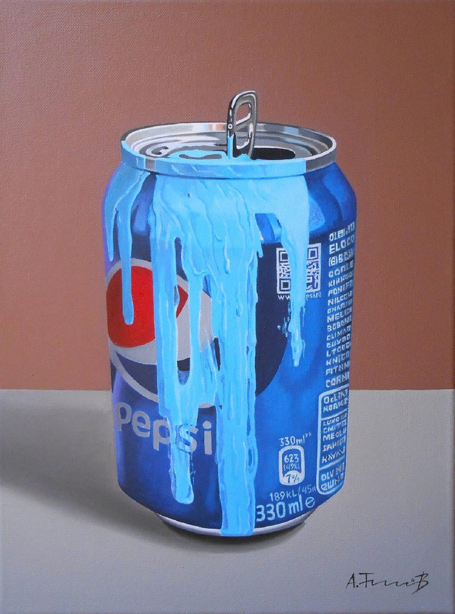 Photorealistic Still Life Oil Painting By Alexander Titorenkov, 12 X 16, Pepsi Pop Art, Original Artwork
