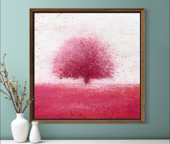 Four seasons. Spring, abstract tree painting on canvas 50-50cm