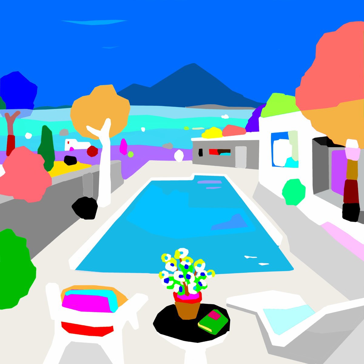 Urban And Pop Landscape Giclee Print By Alejos, 17 X 17, The Big Mountain, Original Artwork