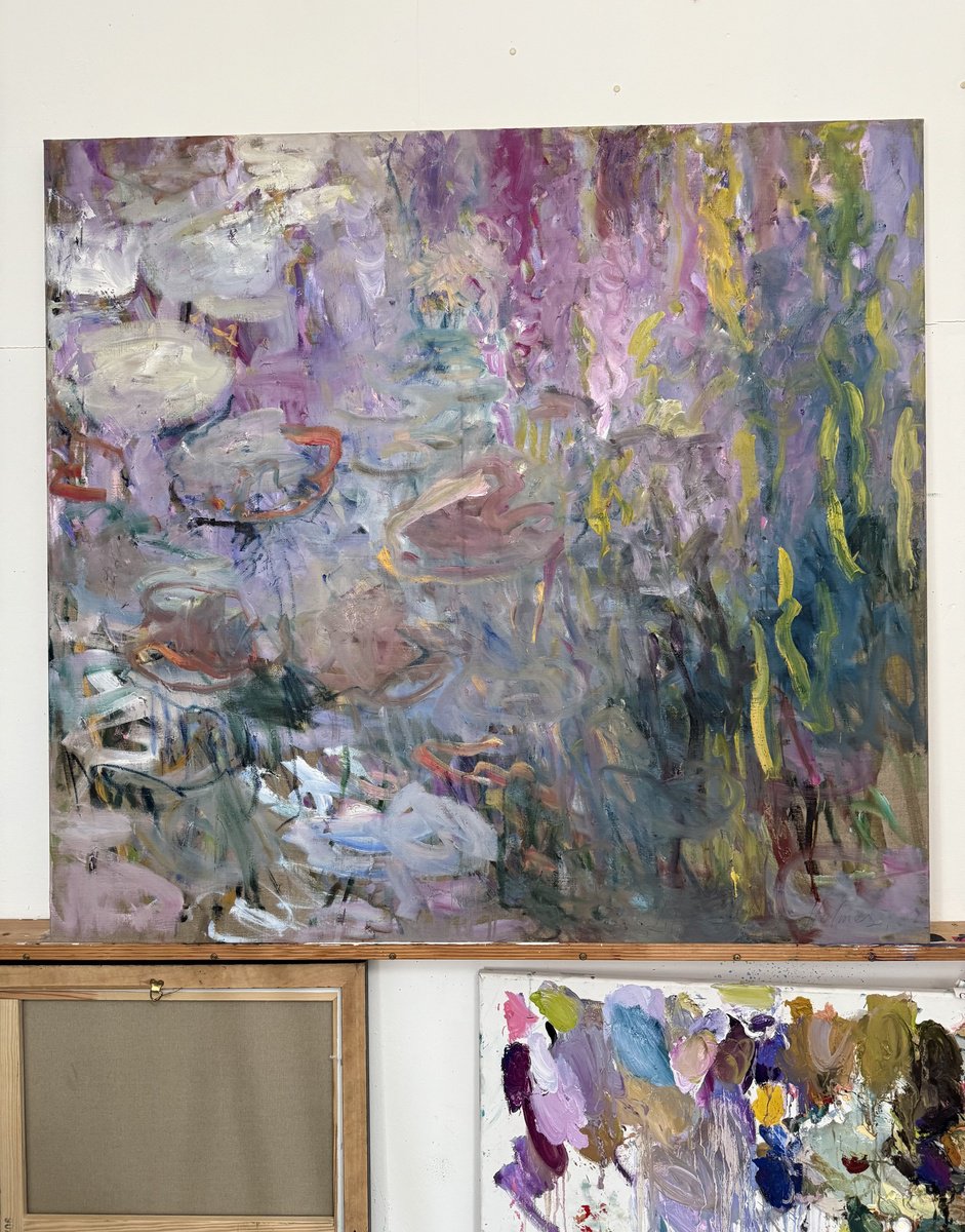 Expressive Abstract Oil Painting By Lilia Orlova-Holmes, 55 X 51", Wisteria, Original Artwork