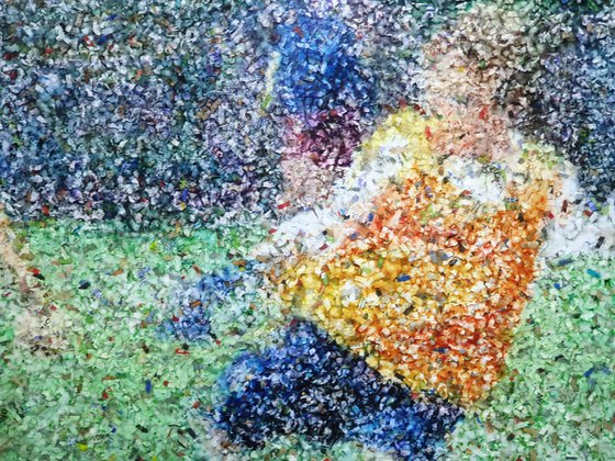 It's mine! (n.503) - "I love football" series - Acrylic painting on shredded paper on wood