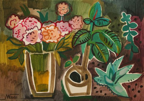 Peonies and plants by Marina Gorkaeva