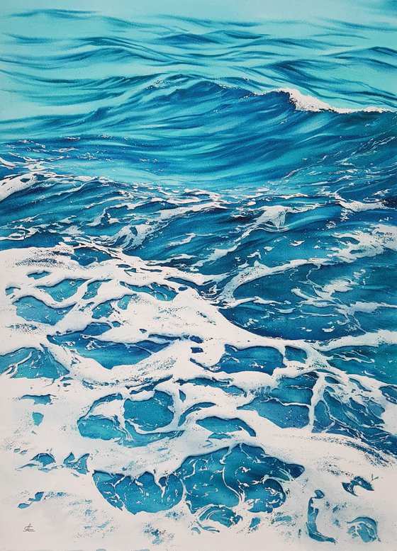 Seascape (22 x 30 inch) with ocean waves