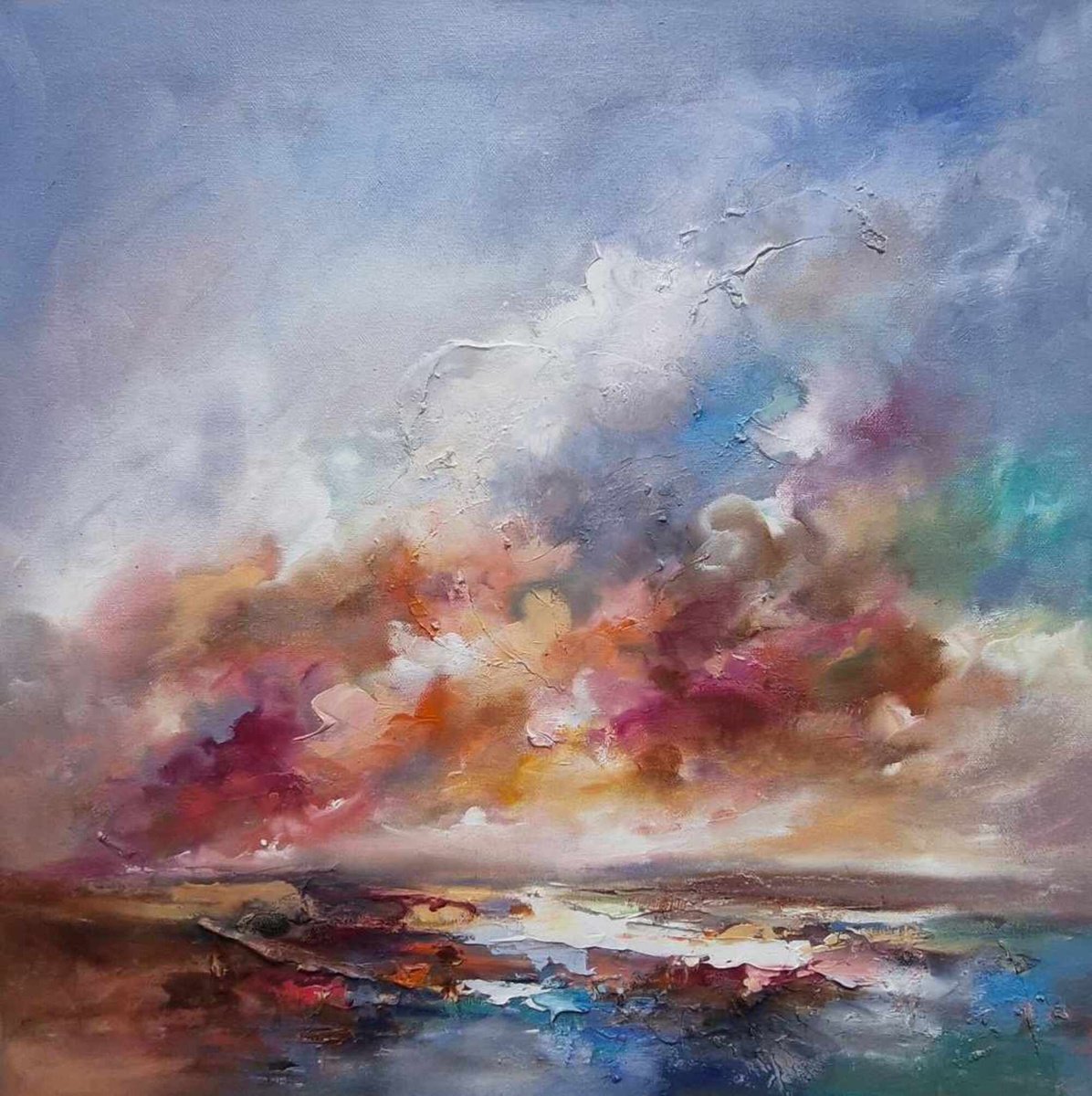 Abstract Landscape Oil Painting By Anna Schofield, 8 X 8, Window Of Hope, Original Artwork