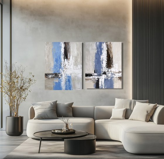 Blue Structural Passage Diptych set