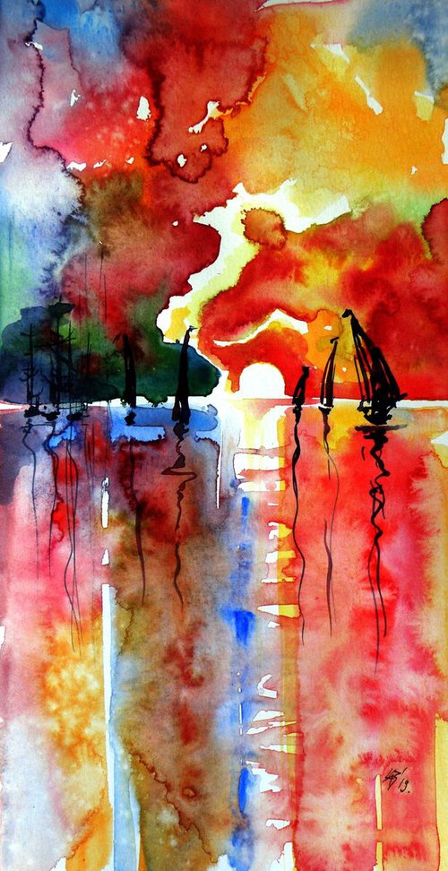 Sailboats at sunset by Kovács Anna Brigitta