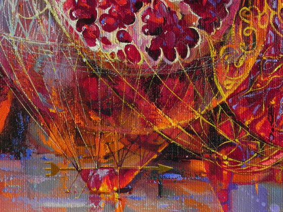 "Flying pomegranate" Original art Oil on canvas Contemporary home decor