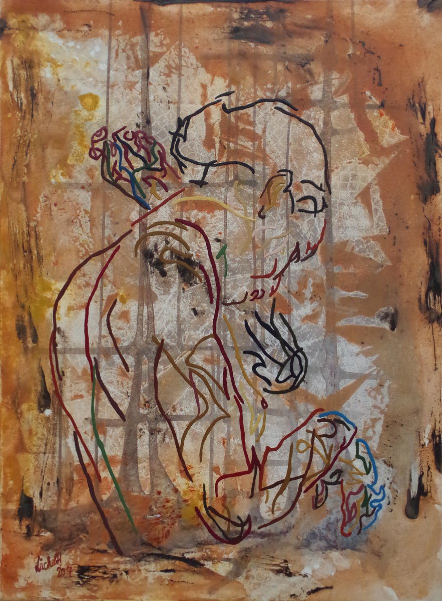 Expressive Portrait Acrylic Painting By Uli Lachelt, 30 X 37", X 138 - Anni, Original Artwork