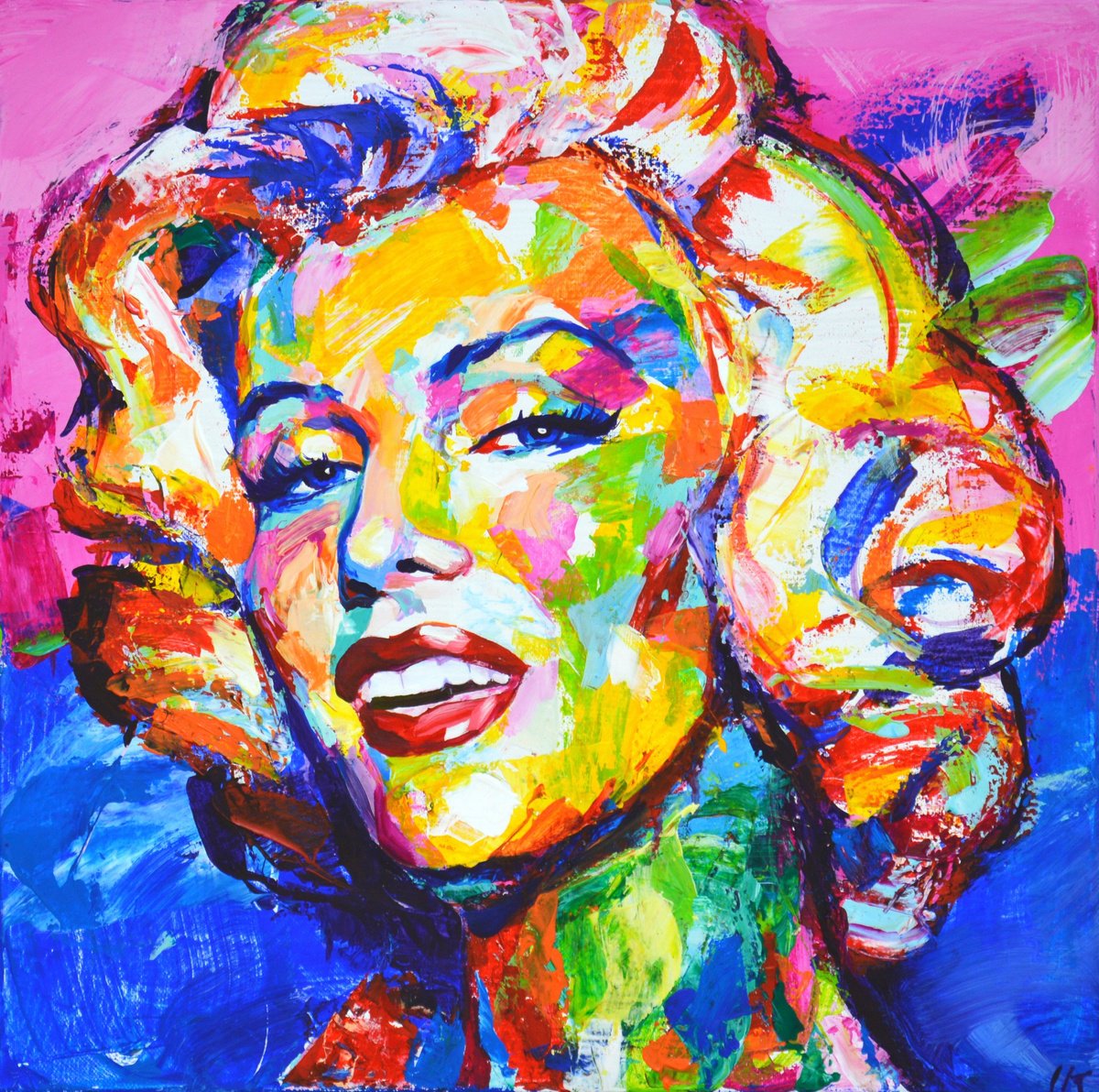 Expressive Portrait Acrylic Painting By Iryna Kastsova, 20 X 20, Marilyn Monroe 25, Original Artwork